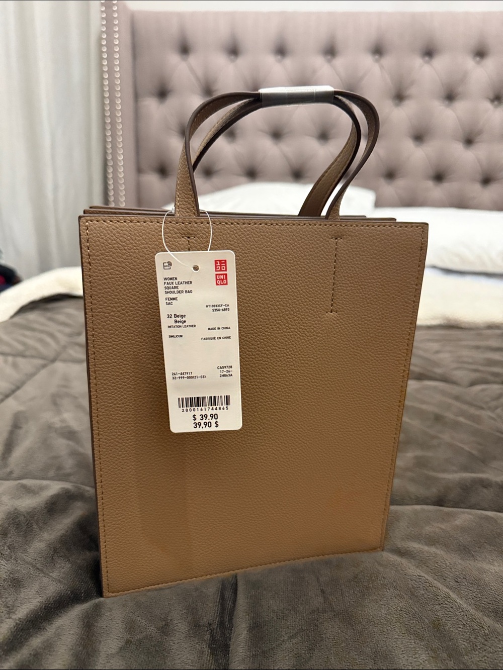 Uniqlo Beige Faux Leather Structured Tote